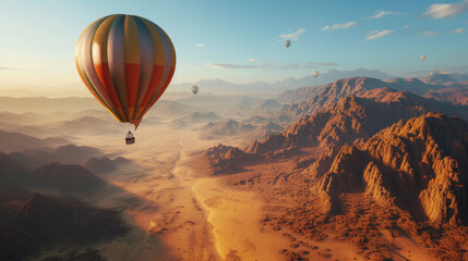 Obraz premium Colorful hot air balloons flying over mountain