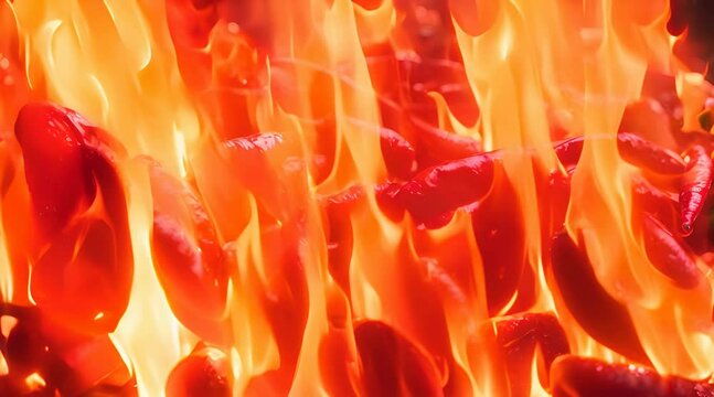 red hot chili pepper burns on fire on a black background, seasoning, heat, spice, ingredient, cooking, burn