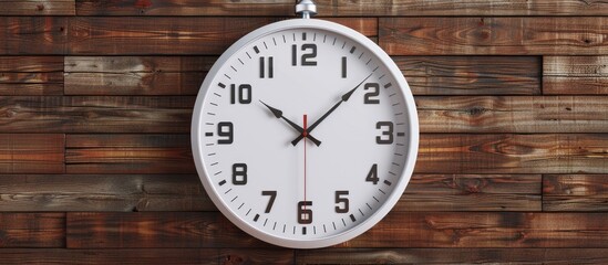 A white wall clock displaying 10 o'clock with a wooden backdrop provides a copy space image for setting opening or closing hours, schedules, or work and study times in business or time management