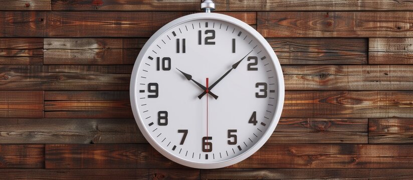 A white wall clock displaying 10 o'clock with a wooden backdrop provides a copy space image for setting opening or closing hours, schedules, or work and study times in business or time management