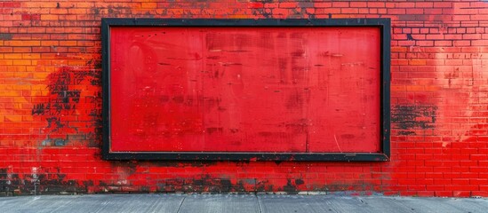 Billboard's blank rectangle on red brick wall with black frame for campaign promotions, set against white background, features copy space image.
