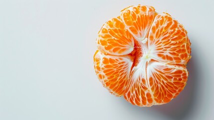 Peeled fresh mandarin, slice, white background, macro
