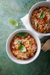 Homemade tomato risotto with basil