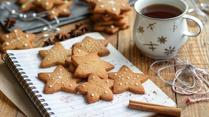 Fototapeta premium A Ginger Spice Christmas Cookie Recipe On Notebook Paper, Festive And Delicious