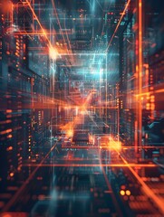 Fototapeta premium Captivating Digital Realm Pulsing Geometric Patterns Visualize Complex Algorithms in Futuristic