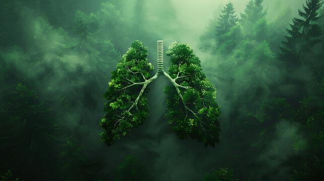 Healthy environment medical green lung made with forest tree leaf.