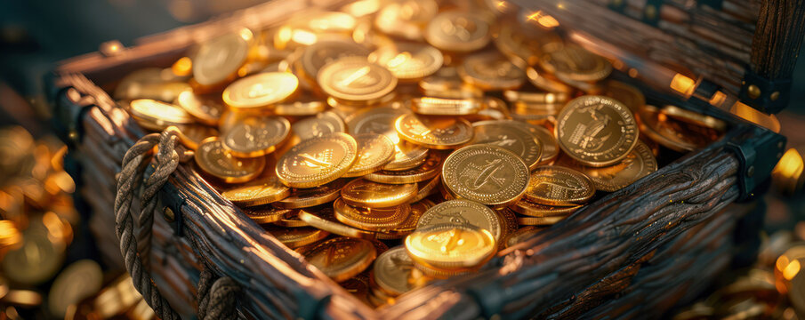 Pirate Ship Treasure Chest Overflowing With Gold Coins, A Glimpse into the Opulence of the High Seas