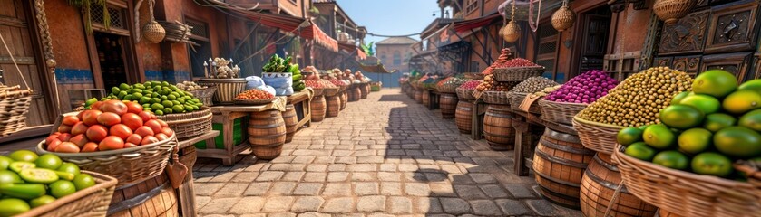 Vibrant Ancient Marketplace Bustling with Merchants and Goods, Discover the Exotic and Rare in This Historical Scene, Experience the Charm of a Bygone Era With This Detailed Image of a Bustling