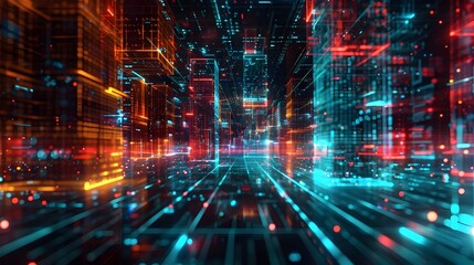 Fototapeta premium Luminous Constructs Pulsating Through a Hyper Advanced Digital Utopia with Clear Space