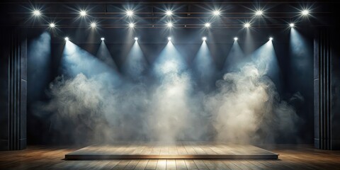 Empty stage surrounded by smoke, illuminated by spotlight, stage, empty, smoke, spotlight, theater, performance, light