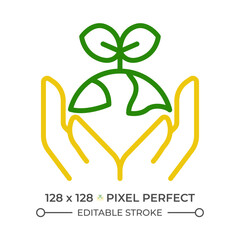 Agroecology two color line icon. Agricultural ecology. Sustainable farming. Climate change adaptation bicolor outline symbol. Duotone linear pictogram. Isolated illustration. Editable stroke