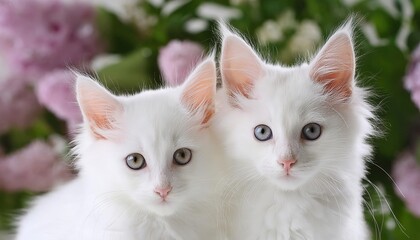Fototapeta premium Two Angora cat kittens with light eyes.