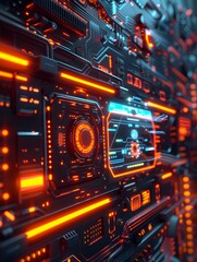 Fototapeta premium Glowing Holographic Cybersecurity Interface with Futuristic Modernist Design