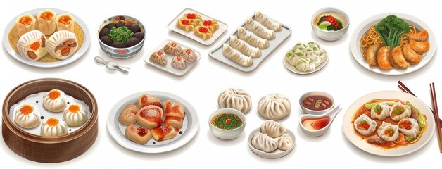 Set of transparent png elements of Chinese food