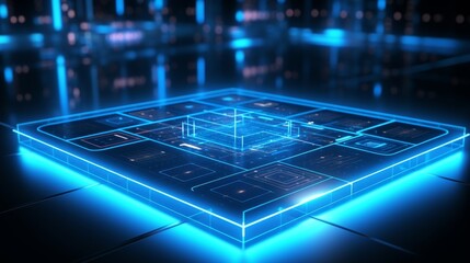 Dynamic holographic business chart on blue background  corporate growth strategy in 3d rendering