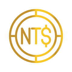 Currency Taiwan dollar golden coin, can be used as a symbol design for Money, Finance and business. with a gradient fill design.