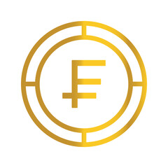 Currency Swiss franc golden coin, can be used as a symbol design for Money, Finance and business. with a gradient fill design.