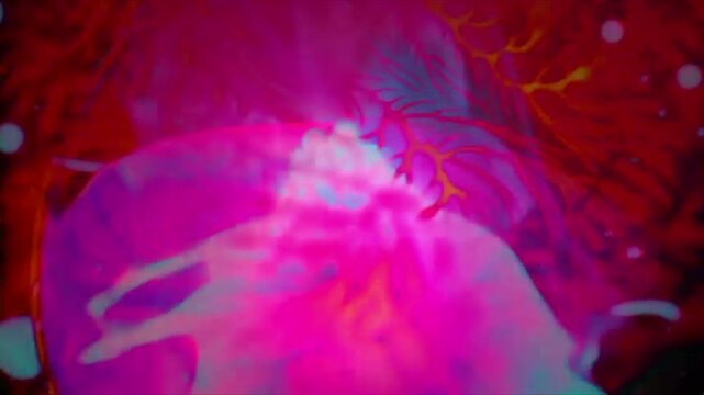 Pulsating psychedelic liquid light effect with dendritic patterns.