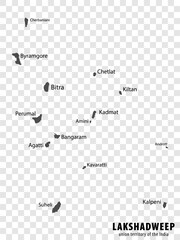 Blank map Lakshadweep islands of India. High quality map of Lakshadweep on transparent background for your  design.  Every Island map is with titles. Union Territory of India.  EPS10.