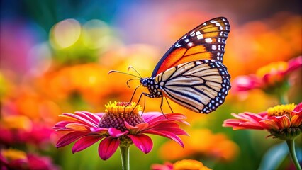 Obraz premium Butterfly perched on a vibrant flower petal , nature, insect, pollination, colorful, flora, fauna, delicate, beauty, macro