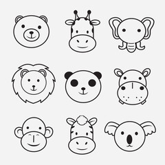set of animal icon good for logo, symbol and kid education, animal head icon, zoo icon