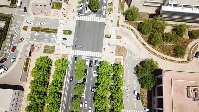 Downtown Westwood Near UCLA University in Los Angeles, California with Aerial View on a Warm Summer Day