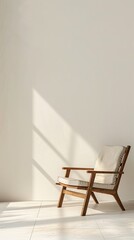 Minimalistic wooden chair in sunlit room, modern interior design concept
