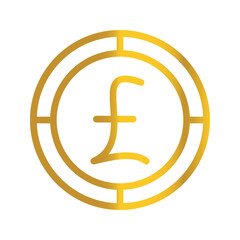 British currency pound golden coin, can be used as a design symbol for money, finance and business. with a gradient fill design.