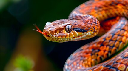 Fototapeta premium Vibrant Colored Snake Coiled in Lush Jungle Habitat