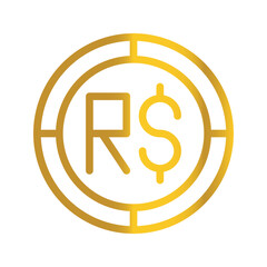 Brazilian currency real golden coin, can be used as a symbol design for money, finance and business. with a gradient fill design.