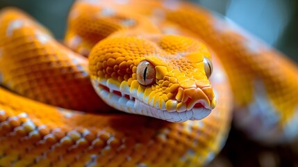 Fototapeta premium Mesmerizing Coiled Reptile with Vibrant Hues in Minimalist Magazine Frame