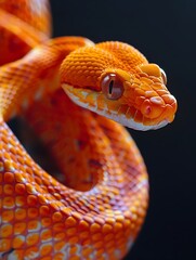 Fototapeta premium Vibrant Coiled Snake Showcasing Intricate Reptilian Patterns and Colors