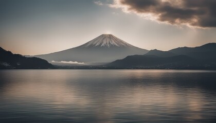 Fuji mountain and Kawaguchiko lake at sunset, Autumn seasons Fuji mountain at yamanachi in Japan.