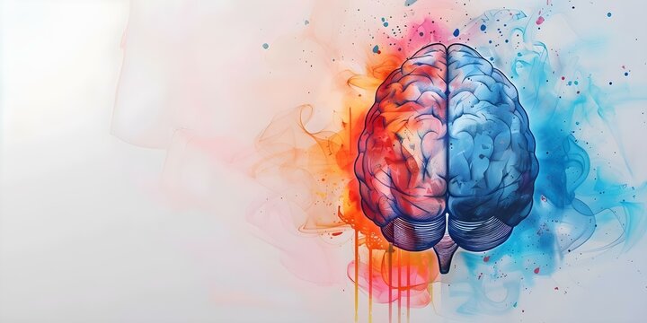 Creative doodle of human brain showing emotional and logical sides. Concept Brain Doodle, Emotions vs Logic, Creative Illustration, Human Mind, Symbolism