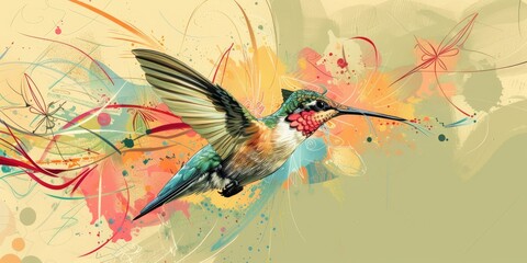 Hummingbirds and Delicate Foliage Illustration