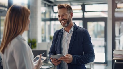 The business colleagues discussing project