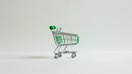 Fototapeta premium Minimalist Miniature Shopping Cart on white Background 