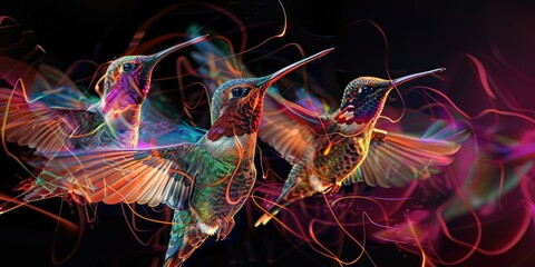 Hummingbirds with Soft Floral Background
