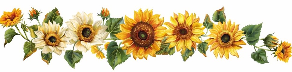 Fototapeta premium An embroidering of sunflowers on a transparent background in png