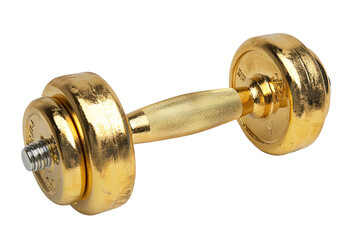a gold dumbbell with a handle