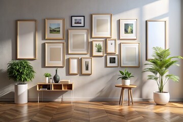 Gallery wall mockup, frames on the wall, minimalist frame mockup, Poster Mockup, Photo frame mockup, 3d render