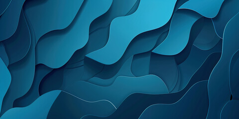 Blue Background With 3d Paper Cut-out Effect, Layered Waves In Various Shades Of Blue, Creating Abstract Modern Wallpaper.
