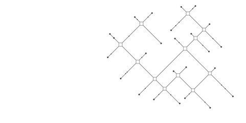 Digital technology White background. Network technology and Connection concept. Circuit connects lines and dots. Decentralized network nodes connections. 