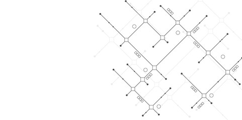 Digital technology White background. Network technology and Connection concept. Circuit connects lines and dots. Decentralized network nodes connections. 