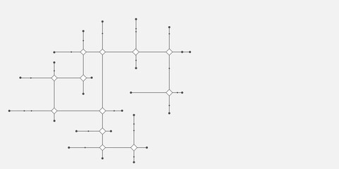 Digital technology white background. Network technology and Connection concept. Circuit connects lines and dots. Decentralized network nodes connections.