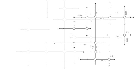Digital technology white background. Network technology and Connection concept. Circuit connects lines and dots. Decentralized network nodes connections.