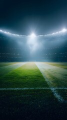 Floodlit Sports Stadium with Clear Empty Field Under Bright Spotlights