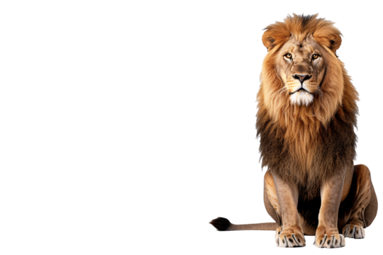 a lion sitting on a white background