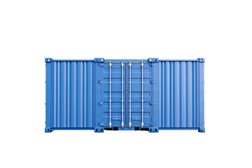 a blue shipping container with a door