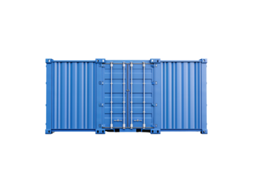 a blue shipping container with a door